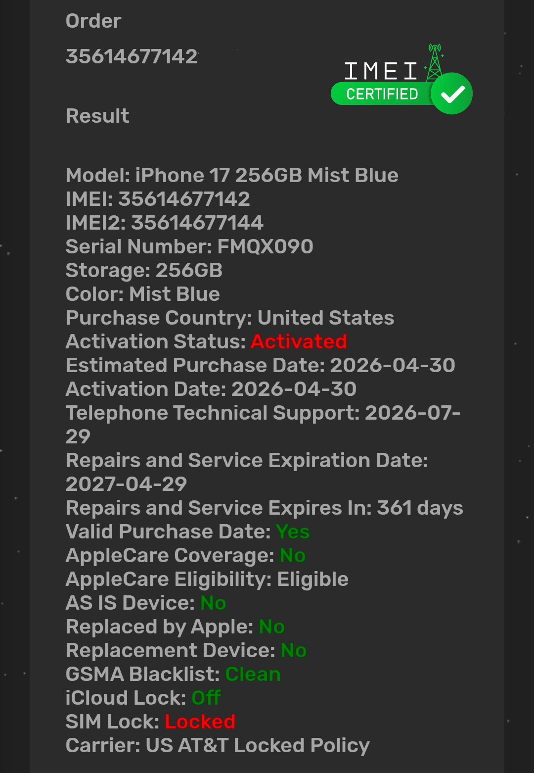 Free IMEI Certified Status Check